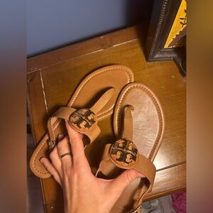 Tory Burch Tan Sandals with Logo Detail
